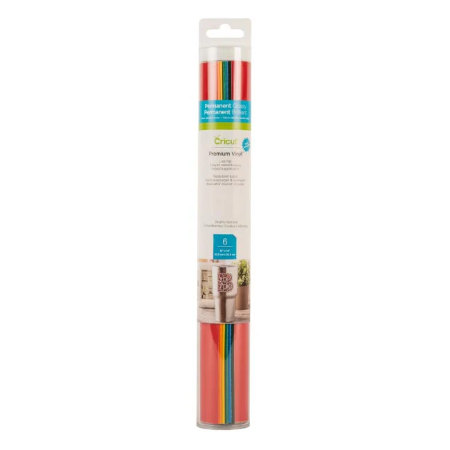 Cricut Brights Rainbow Glossy Permanent Vinyl Sampler Roll 12"x12", 6 Count - Damaged Package
