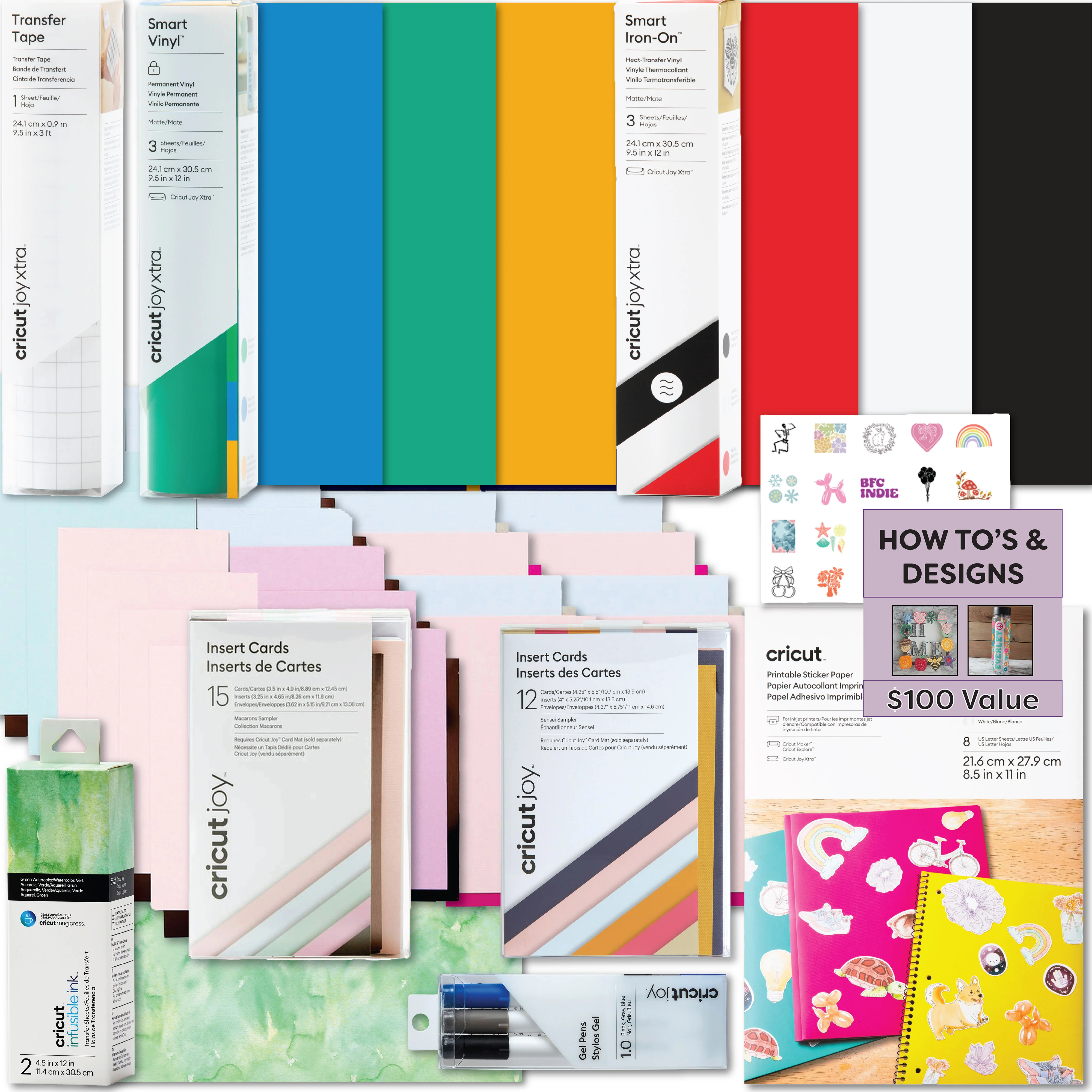 Cricut Joy Xtra Deluxe Starter Bundle | 45+ Piece Materials & Accessories Sampler Kit with Vinyl, HTV, Sticker Paper, Cards & Tools