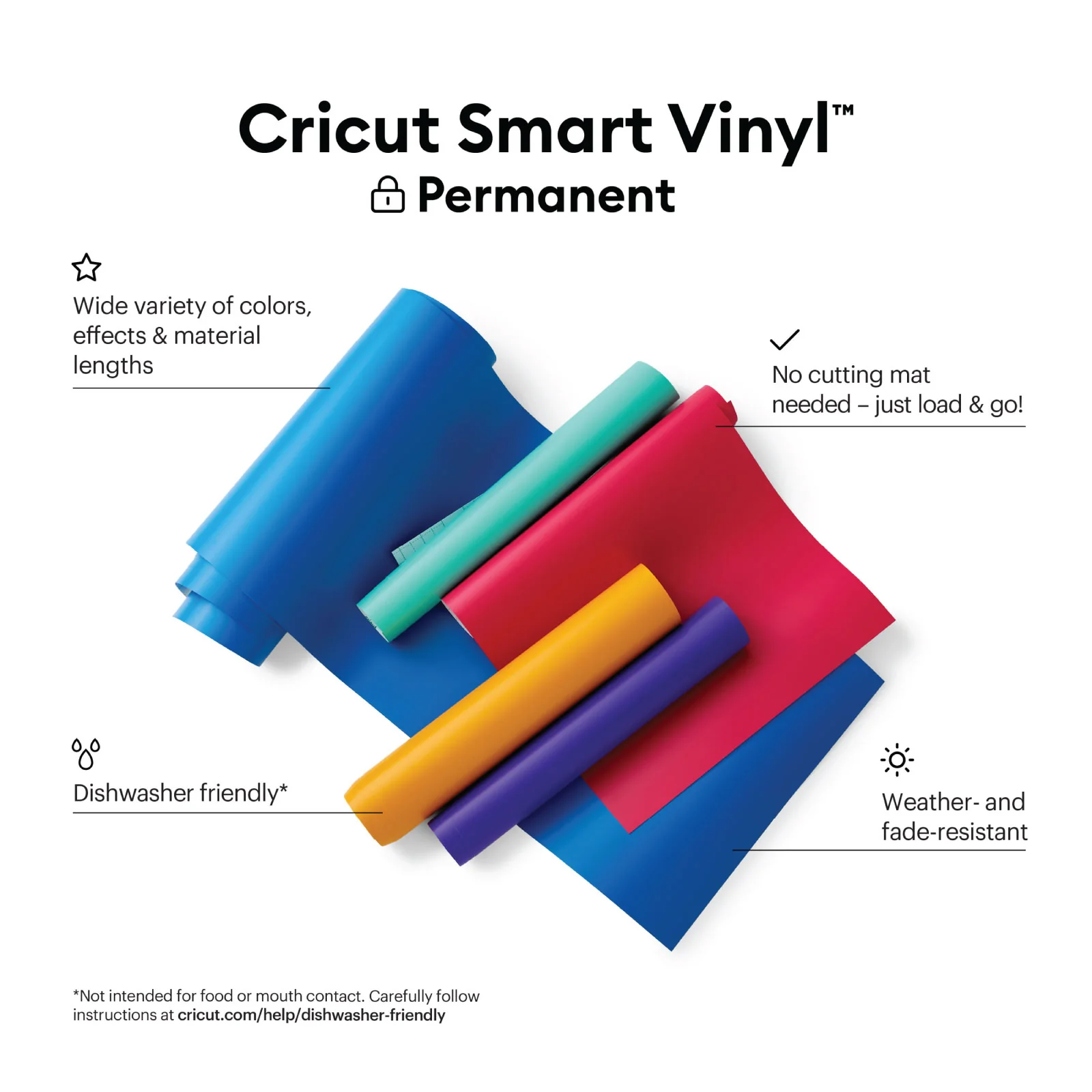 Cricut Smart Vinyl Matless Permanent Vinyl, Variety Sampler - 13 in x 24 in (6 ct), Assorted - Image 3