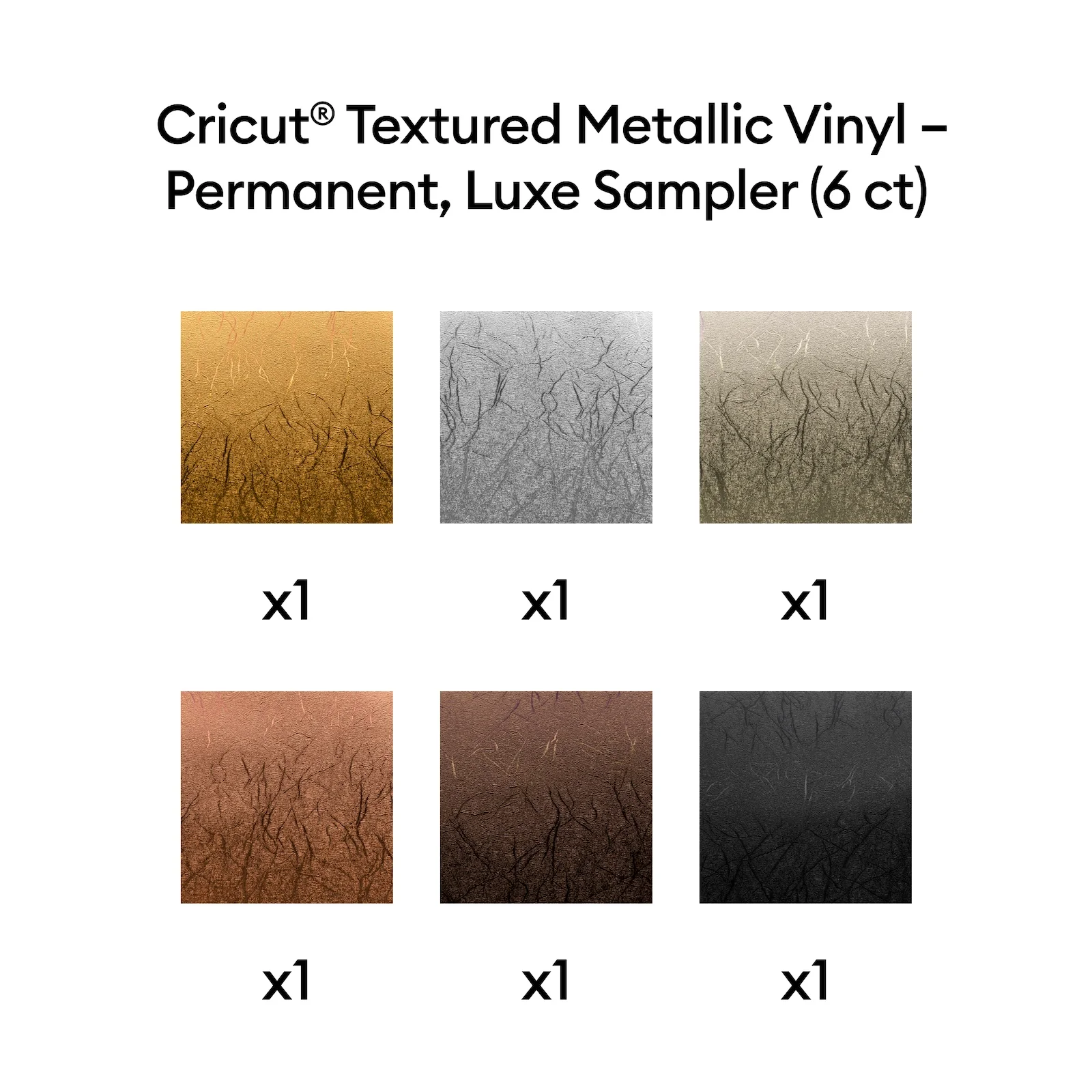 Cricut Textured Metallic Vinyl Permanent, Luxe Sampler - 12 in x 12 in Sheets (6 ct) - Image 2
