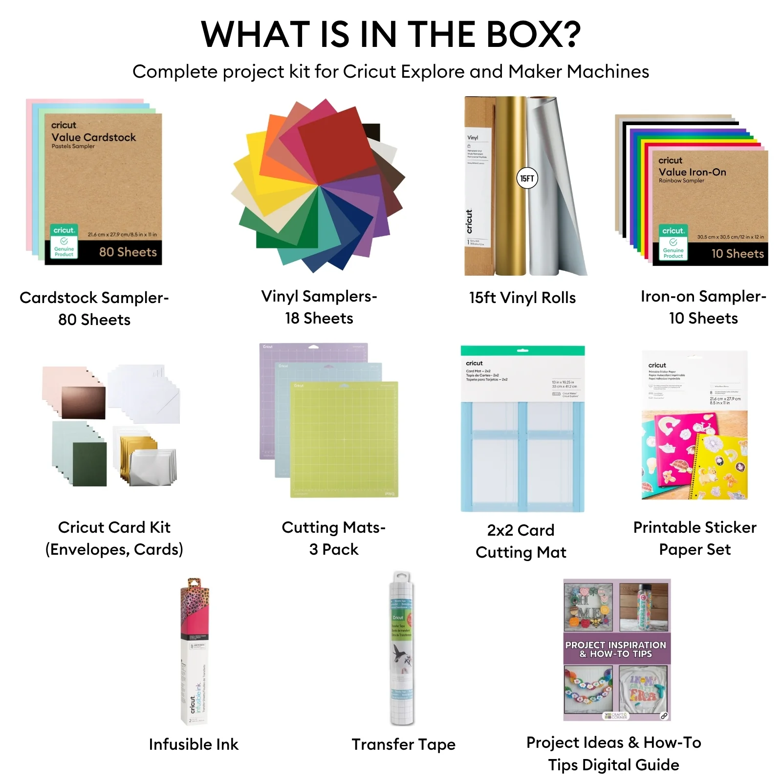 Cricut Ultimate All-in-One Materials & Accessories Bundle | Beginner Sampler Kit for Cricut Explore & Maker Machines with Vinyl, HTV, Stickers & Cards - Image 2