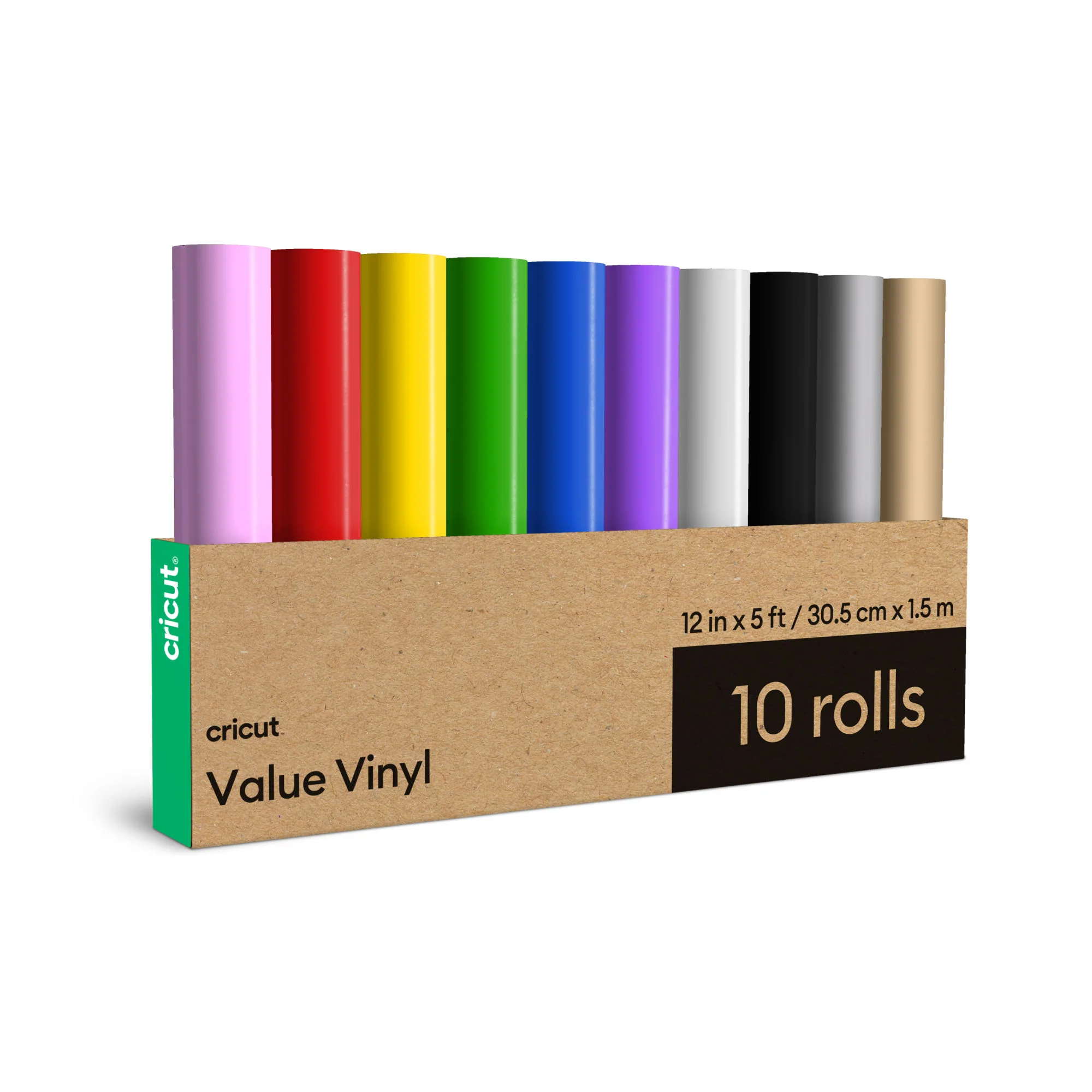 Cricut Value Vinyl Rolls, Rainbow Sampler - 12 in x 5 ft (10 ct) - Damaged Package
